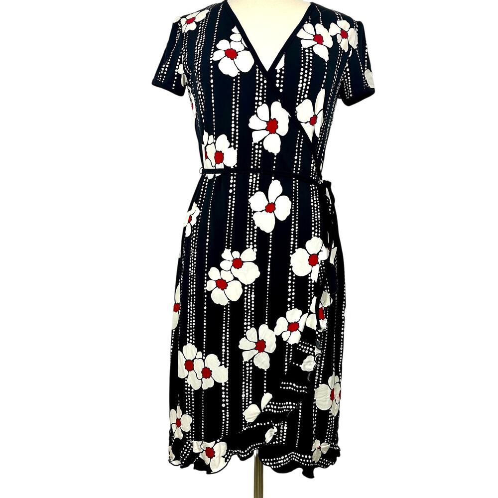 Merona Midi Wrap Dress Floral and Ruffle Detail Medium